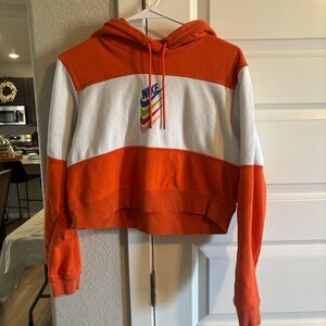Nike Women's Vibrant Orange and White Hoodie